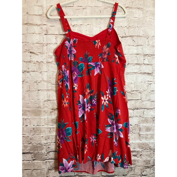 Old Navy Cami Dress Womens 1X Red Floral Tropical Smocked Back Babydoll Plus - Picture 11 of 13